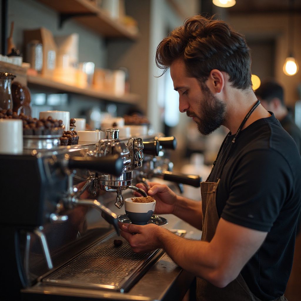Barista Grinding Coffee